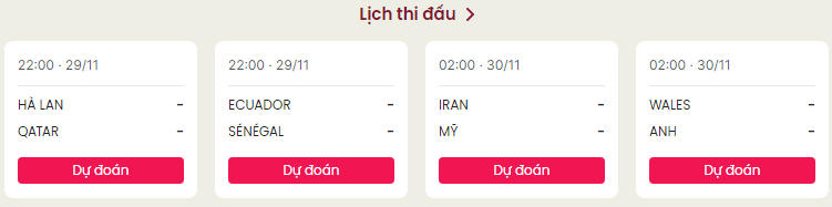 Lịch thi đấu ngày 29/11. Nguồn: Dân Trí.