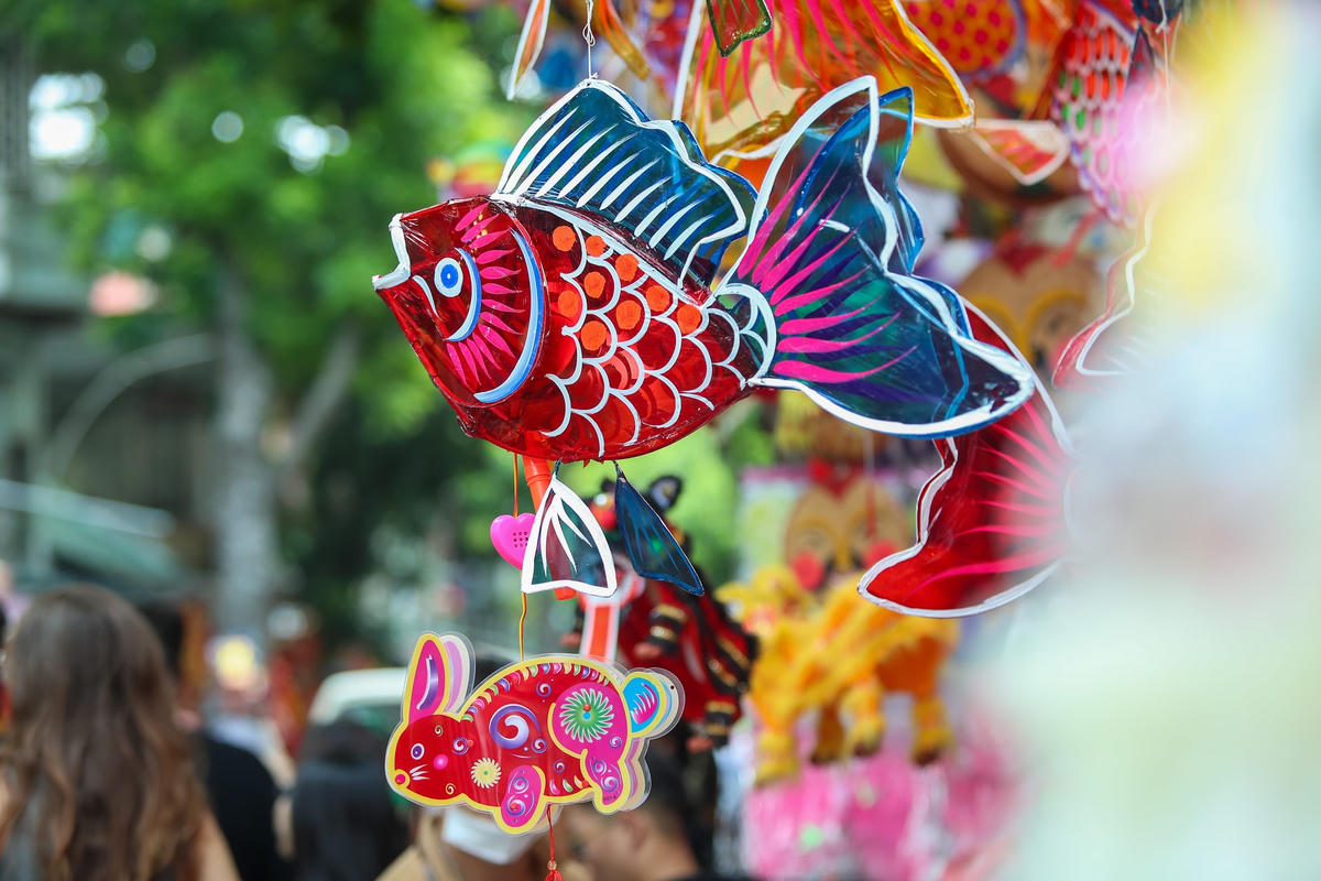 Những chiếc lồng đèn hình cá chép được làm rất đẹp mắt.