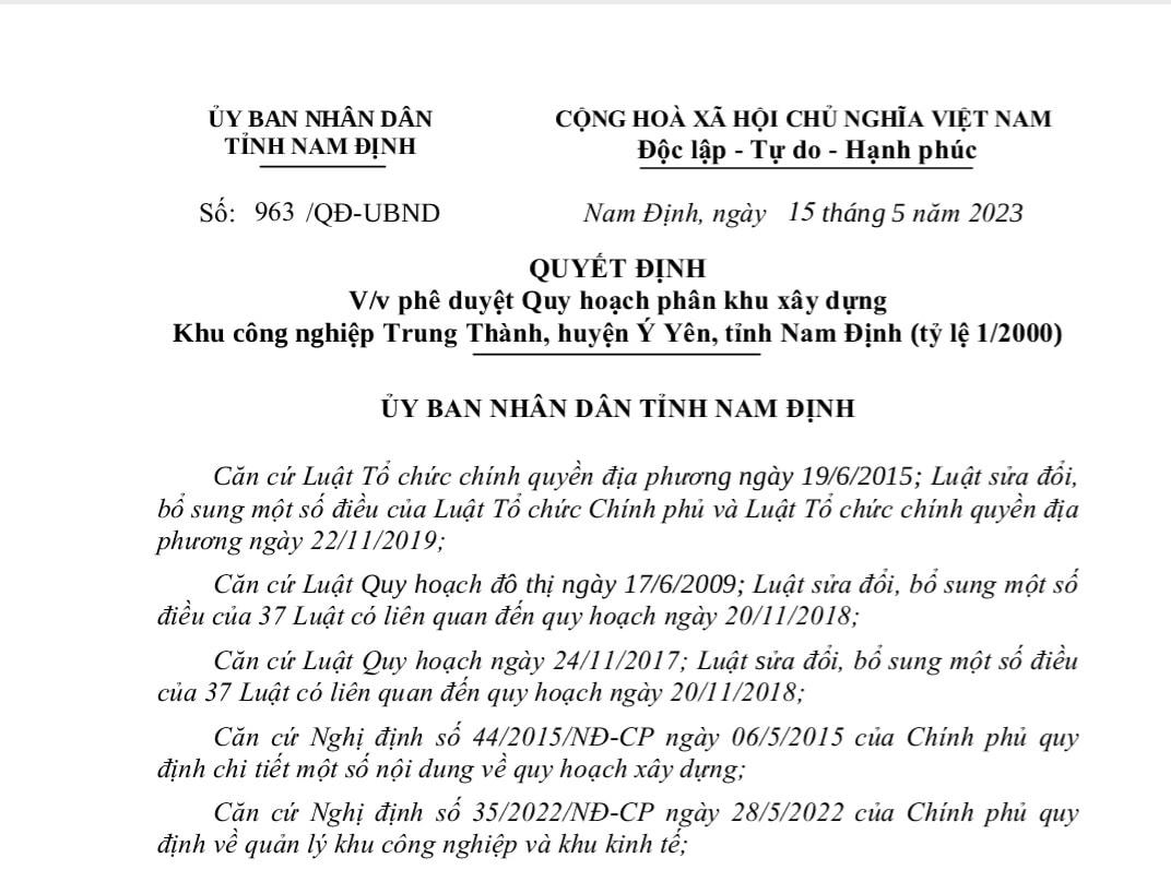 Quyết định phê duyệt được UBND tỉnh Nam Định ban hành trong chiều nay, 15/5