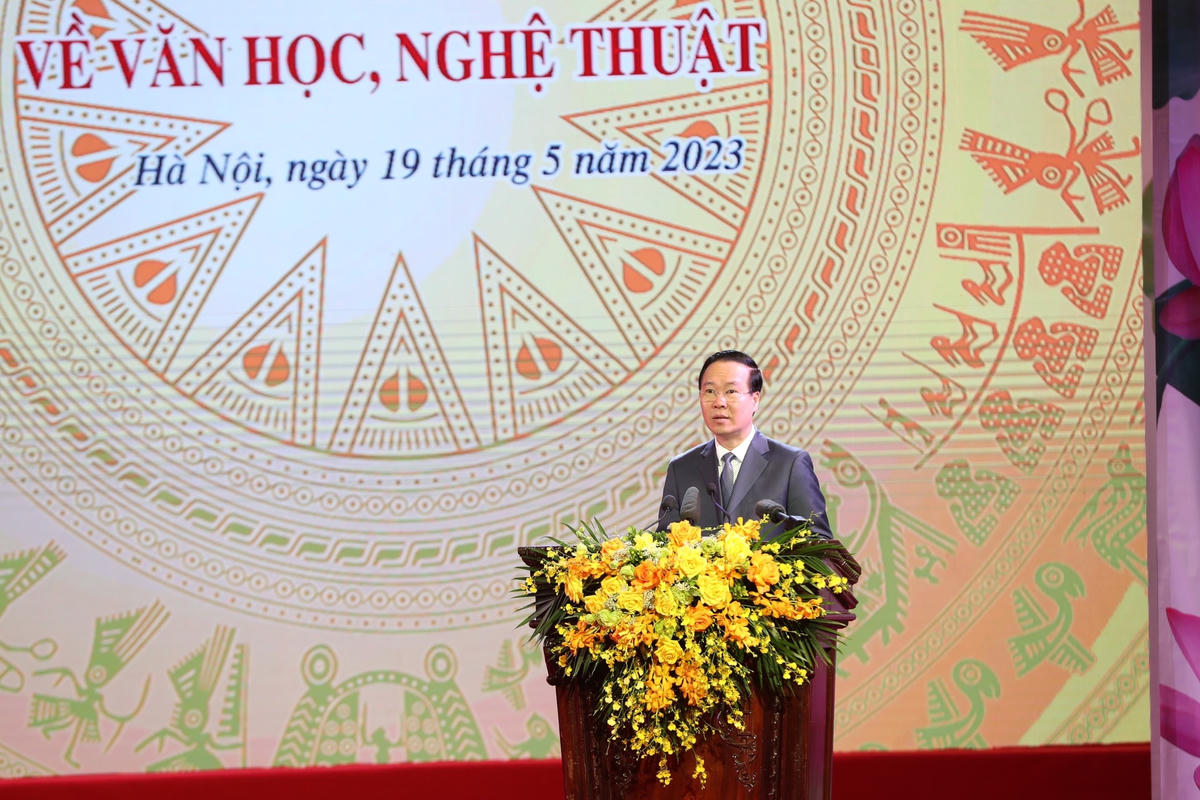 Chủ tịch nước Võ Văn Thưởng phát biểu tại buổi lễ. (ảnh: Trần Huấn).