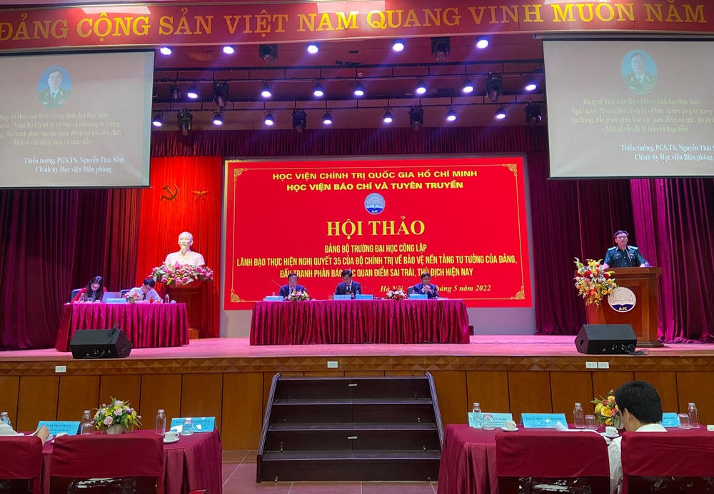 Học viện Báo chí và Tuyên truyền tổ chức Hội thảo khoa học cấp Bộ với chủ đề: “Đảng bộ trường đại học công lập lãnh đạo thực hiện Nghị quyết 35 của Bộ Chính trị về bảo vệ nền tảng tư tưởng của Đảng, đấu tranh phản bác các quan điểm sai trái, thù địch hiện nay”.