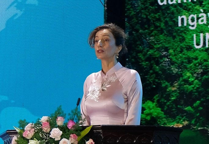Bà Audrey Azoulay, Tổng Giám đốc UNESCO phát biểu tại lễ kỷ niệm.