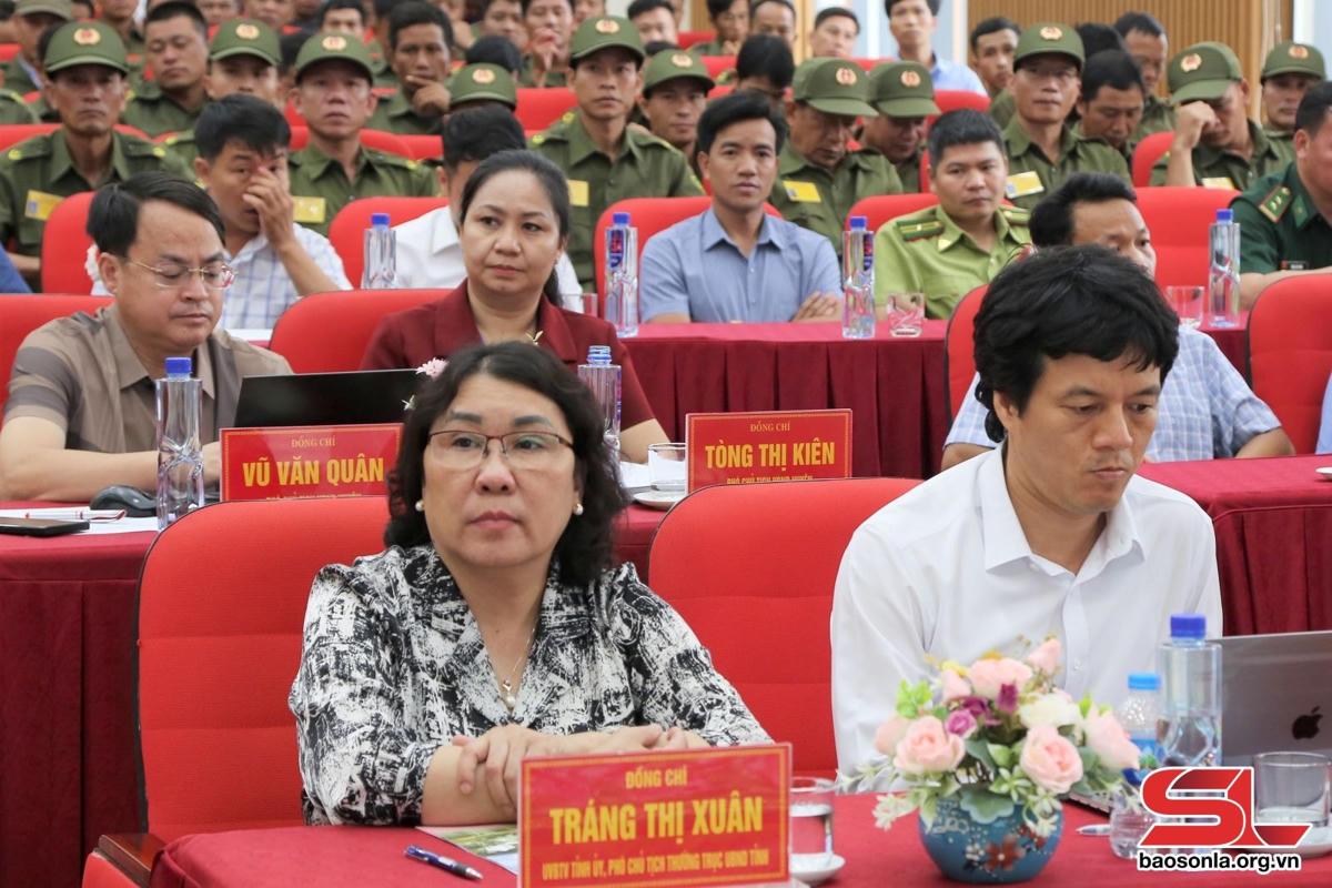Đồng chí Tráng Thị Xuân, Phó Chủ tịch Thường trực UBND tỉnh dự Lễ ra mắt lực lượng tham gia bảo vệ an ninh, trật tự ở cơ sở.