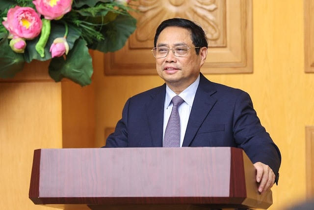 Thủ tướng Phạm Minh Chính phát biểu tại cuộc đối thoại. Ảnh: VGP.  