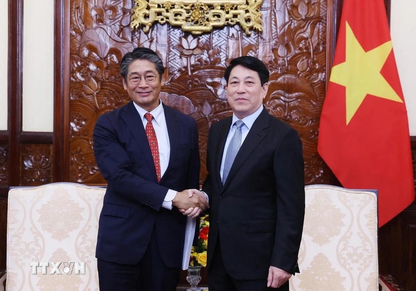 Chủ tịch nước Lương Cường tiếp Đại sứ Nhật Bản tại Việt Nam Ito Naoki. (Ảnh: Lâm Khánh/TTXVN)