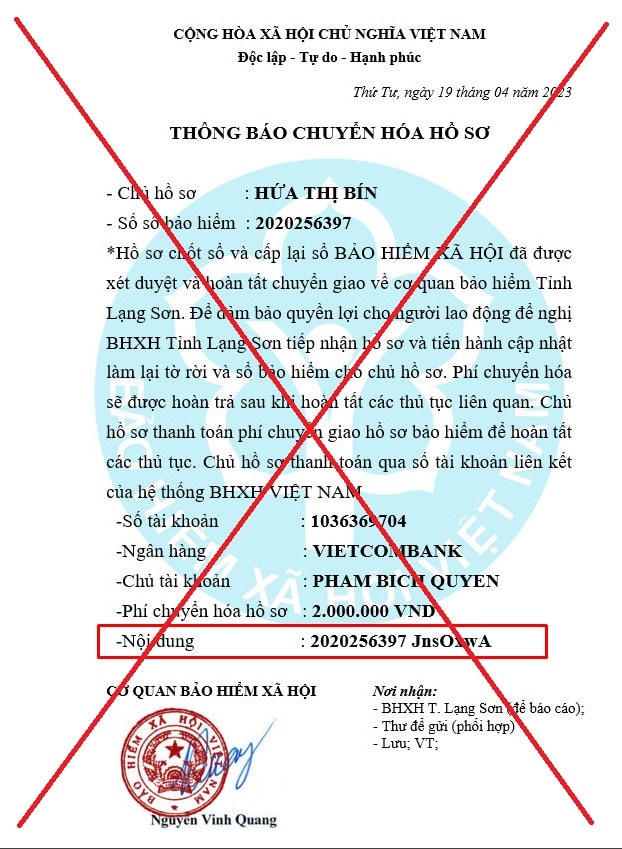 Đối tượng làm giả cả giấy tờ để lừa nạn nhân.
