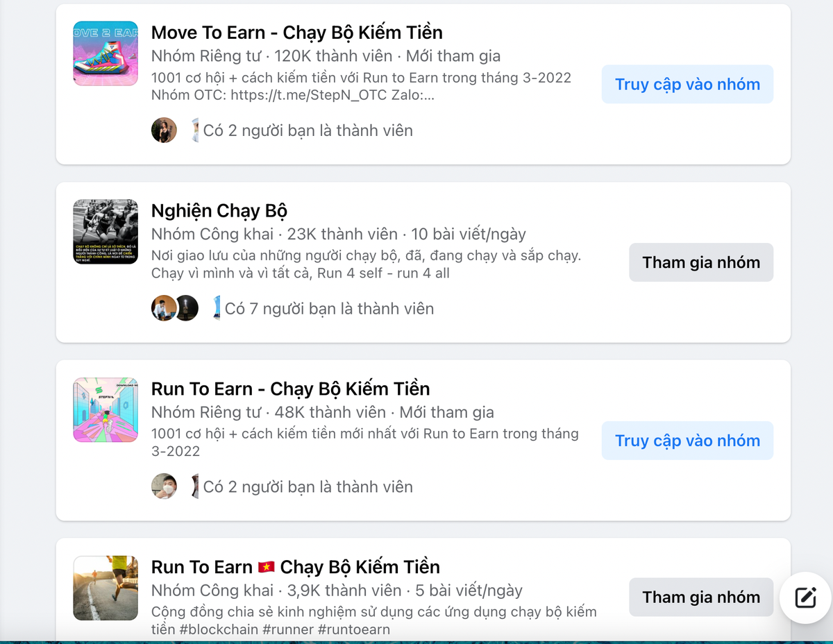 Hàng loạt hội nhóm “khủng” trên mạng xã hội liên quan đến trào lưu đi bộ, chạy bộ kiếm tiền.