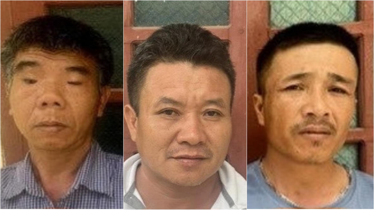 3 người đàn ông tham gia vụ đánh đập nam thanh niên (người đàn ông áo trắng tên Lê Văn Định, đứng giữa).