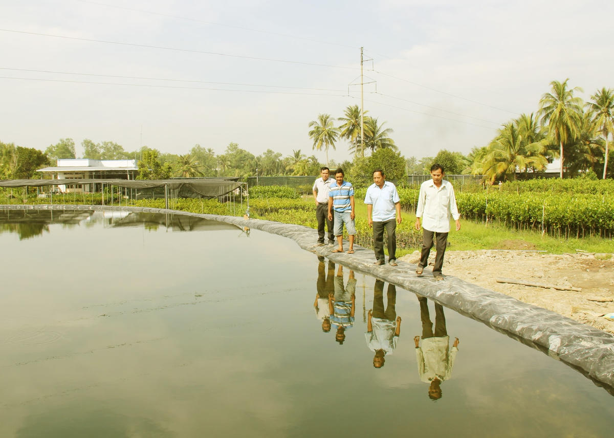 Để ứng phó với hạn, mặn, người dân ở “thủ phủ” hoa, cây trái Chợ Lách, Bến Tre đã tạo ra các hồ trữ nước ngọt. Ảnh: Quốc Trung.