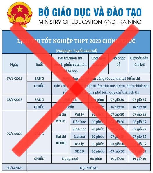 Hình ảnh này là một ví dụ cho tình trạng mạo danh Bộ GDĐT công bố lịch thi tốt nghiệp THPT 2023 từ địa chỉ https://www.facebook.com/tuyensinhso.