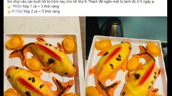 Bánh thạch cá chép kèm thỏi vàng được bán với giá 60 - 110 nghìn đồng trên "chợ mạng".  