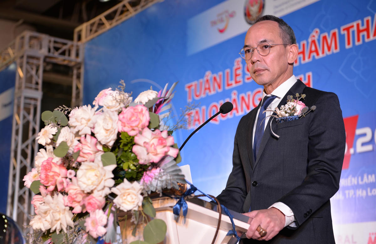 Ông Nikorndej Balabkura, Đại sứ đặc mệnh toàn quyền Vương quốc Thái Lan tại Việt Nam phát biểu khai mạc Tuần lễ sản phẩm Thái Lan 2022 tại Quảng Ninh.