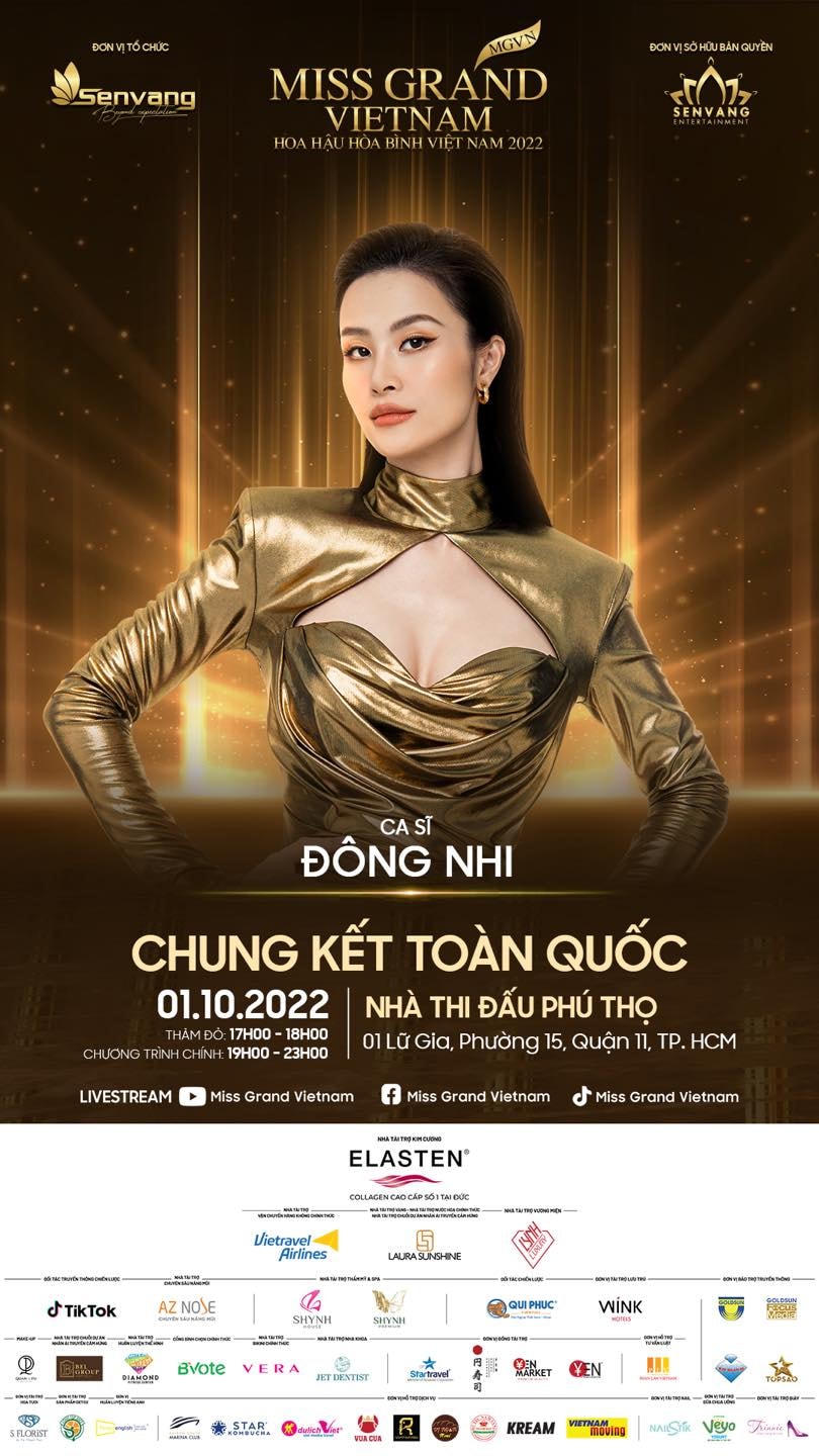 Đêm chung kết Miss Grand sẽ có sự góp mặt của ca sĩ Đông Nhi. 