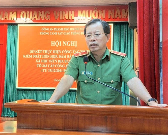 Thiếu tướng Trần Đức Tài, Phó Giám đốc Công an TP HCM phát biểu chỉ đạo tại Hội nghị. (Ảnh: T.Lữ)