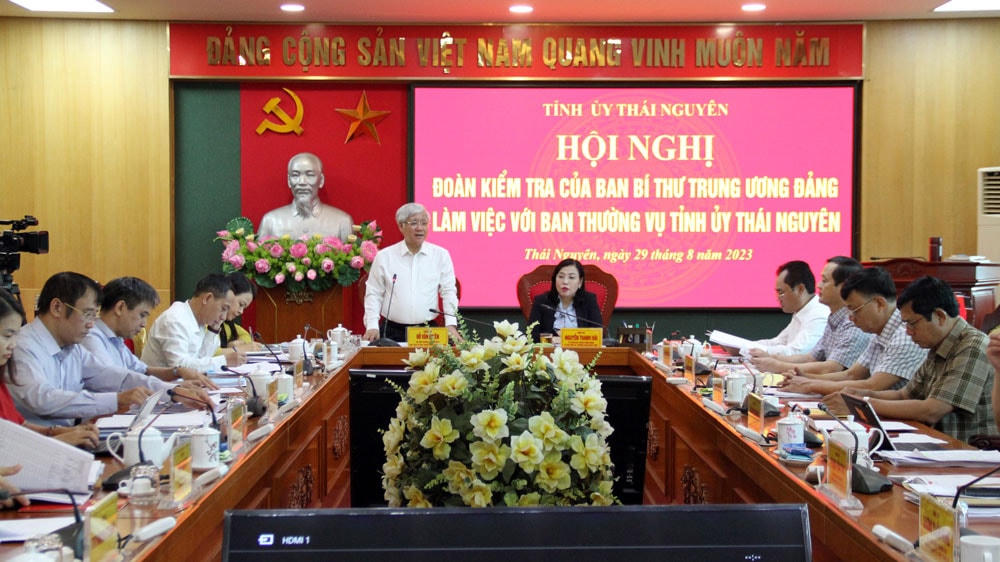 Đoàn kiểm tra của Ban Bí thư Trung ương Đảng làm việc với Ban Thường vụ Tỉnh ủy Thái Nguyên.