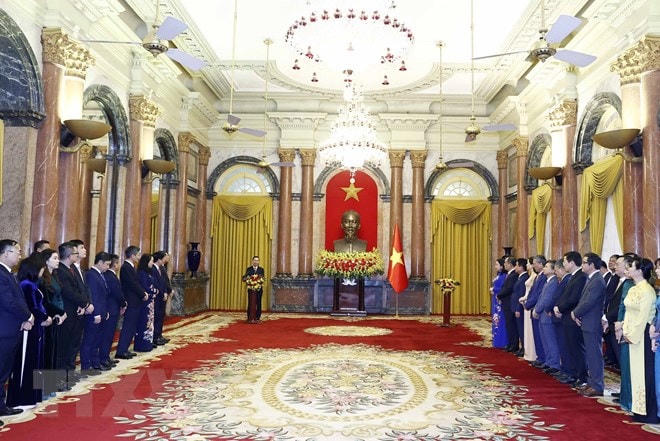 Chủ tịch nước Võ Văn Thưởng phát biểu tại buổi gặp gỡ lãnh đạo, cán bộ, công chức, viên chức, người lao động Văn phòng Chủ tịch nước. Ảnh: Thống Nhất/TTXVN.