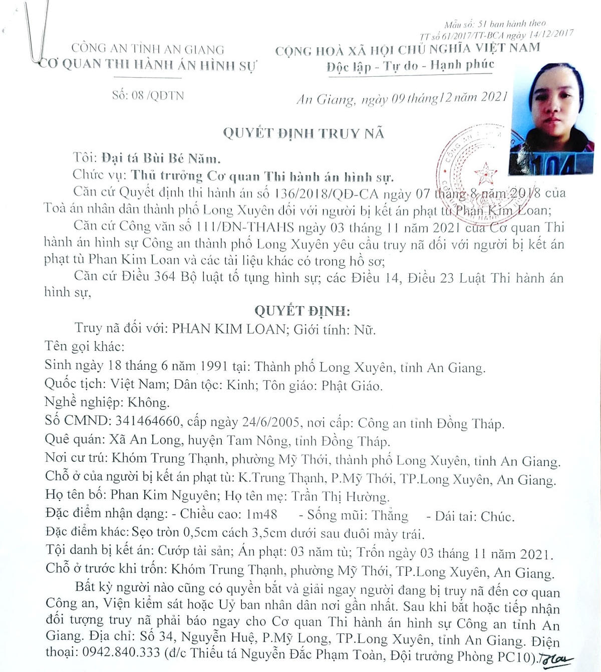 Quyết định truy nã.