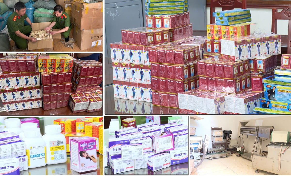 Gần 10 tấn là sản phẩm và nguyên liệu làm thuốc giả bị Công an thu giữ. Ảnh: CATH.