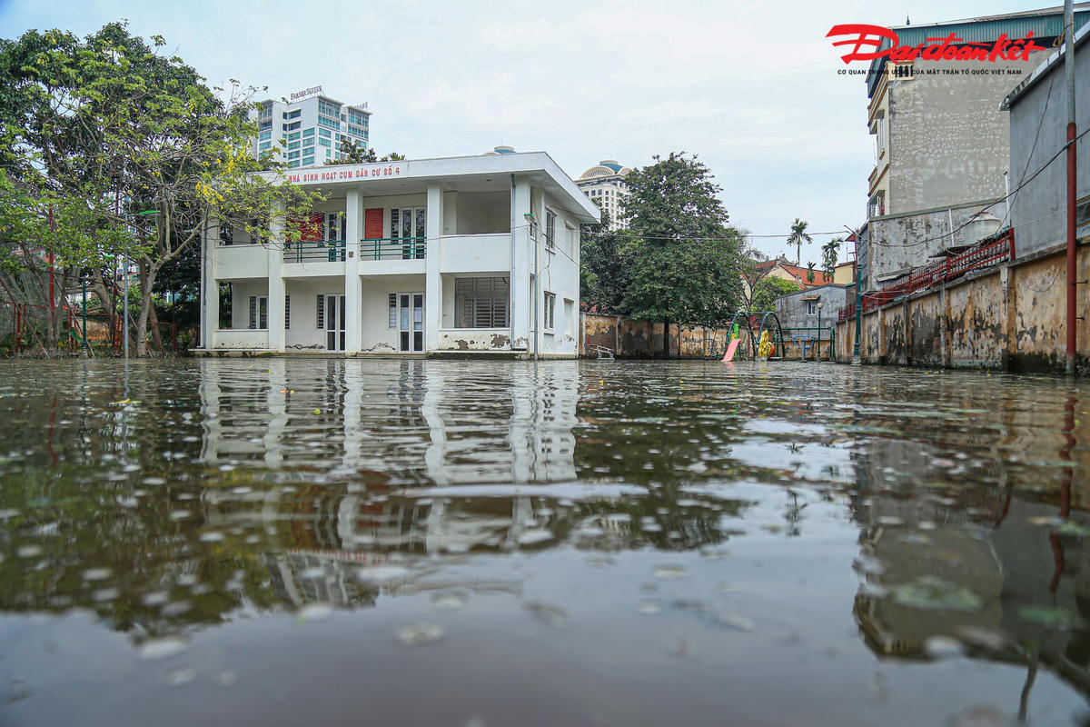 Sau trận mưa lớn ngày 29/5, từ con ngõ 91 đến 139 Âu Cơ, phường Tứ Liên vẫn trong tình trạng nước ngập cao đến đầu gối.