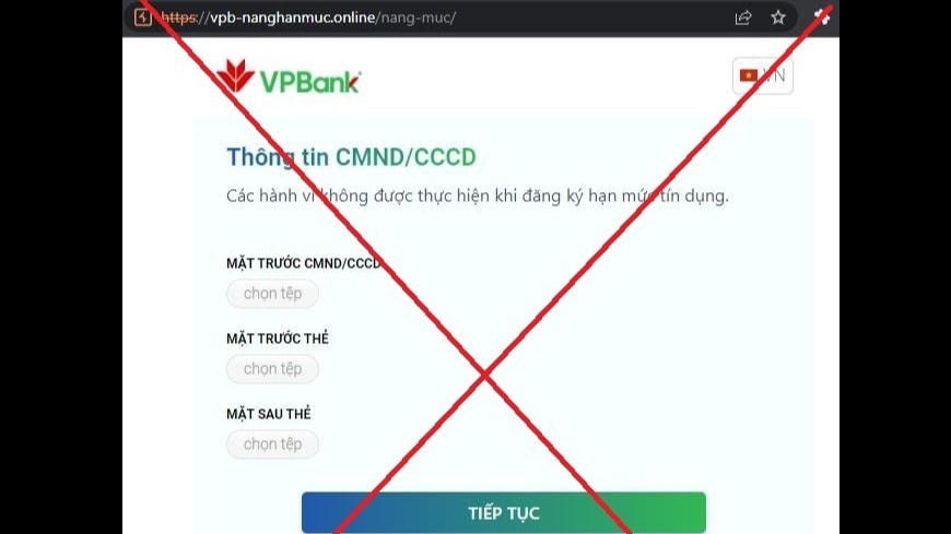 Trang web giả mạo ngân hàng VPBank để tiến hành lừa đảo.