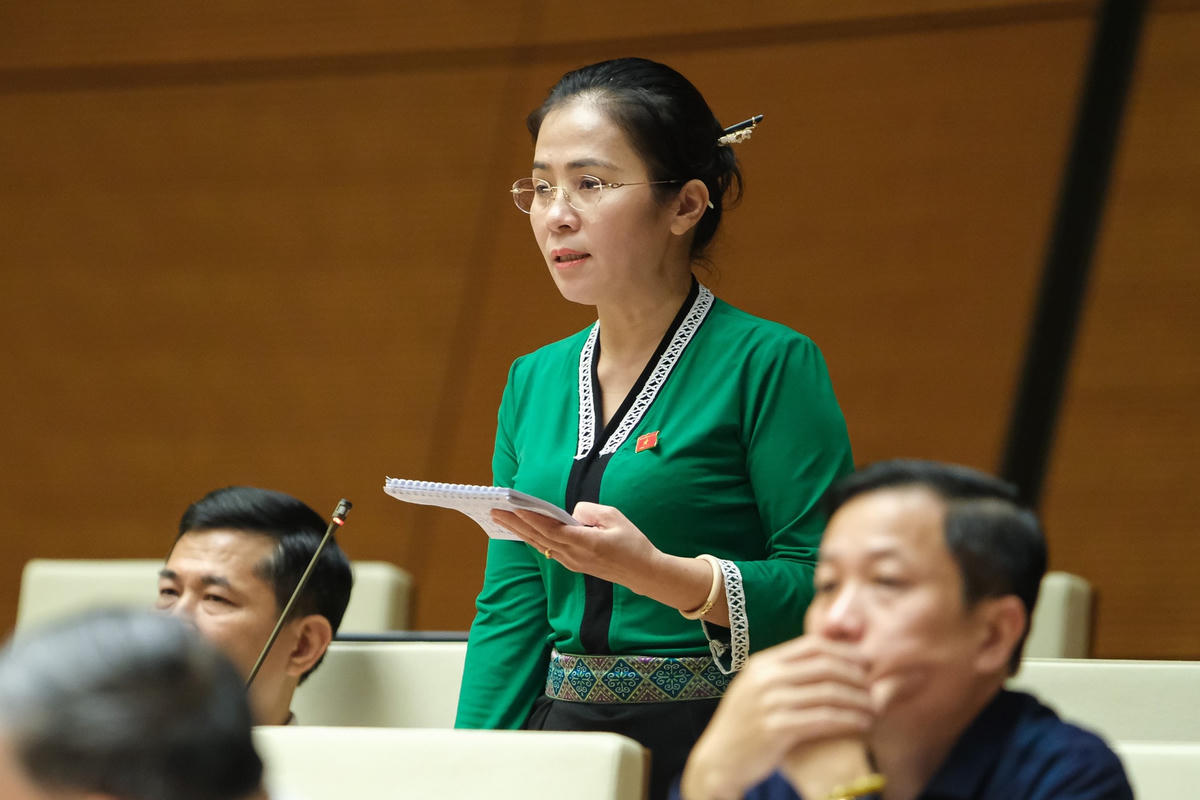 Đại biểu Võ Thị Minh Sinh phát biểu tại phiên họp. Ảnh: Quang Vinh.