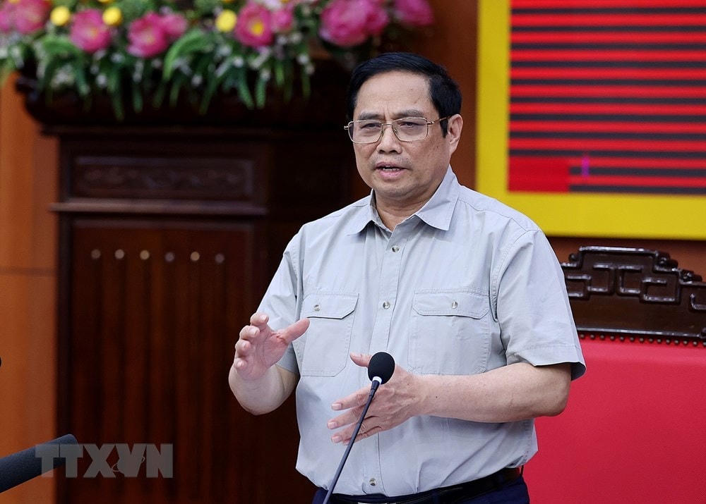Thủ tướng Phạm Minh Chính kết luận buổi làm việc với lãnh đạo chủ chốt tỉnh Thái Bình. (Ảnh: Dương Giang/TTXVN).