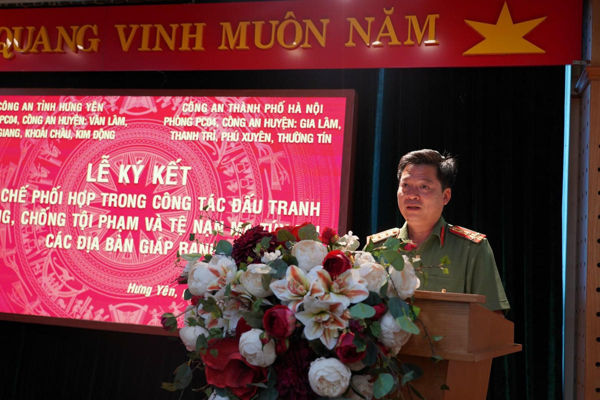 Đại tá Nguyễn Thanh Trường, Giám đốc Công an tỉnh Hưng Yên,phát biểu.
