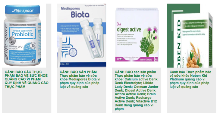 Cục An toàn thực phẩm chỉ ra loạt thực phẩm chức năng quảng cáo sai quy định. Ảnh: Cục An toàn thực phẩm.