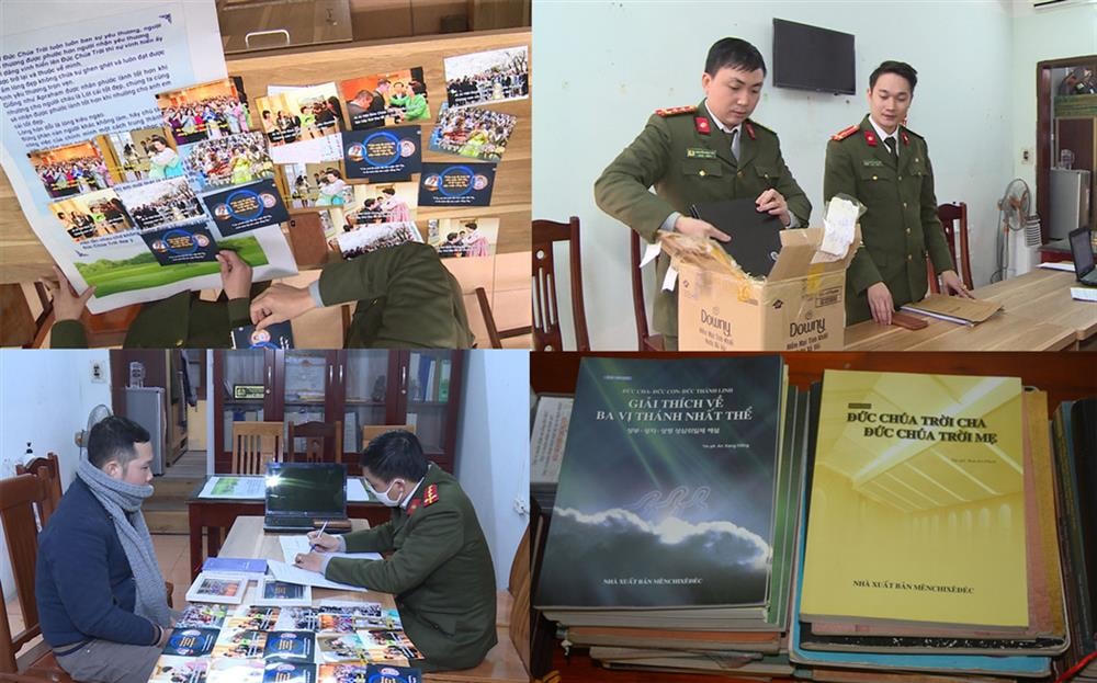 Công an thành phố Thanh Hóa triệt xóa một hội nhóm Hội thánh Đức Chúa Trời Mẹ. Ảnh: Cổng TTĐT Bộ Công an.