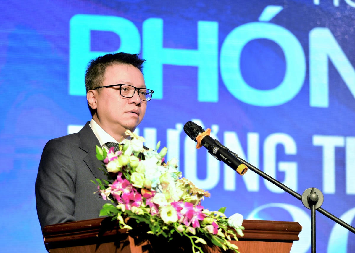 Ủy viên Trung ương Đảng, Chủ tịch Hội Nhà báo Việt Nam, Tổng Biên tập Báo Nhân Dân Lê Quốc Minh phát biểu tại Hội nghị.