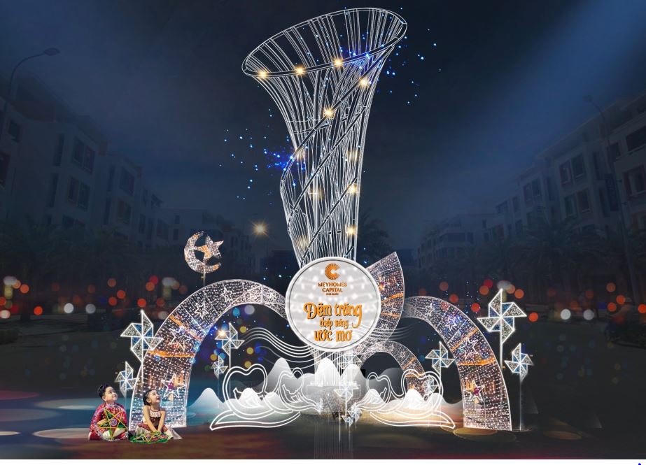 Cây Ánh sáng là điểm nhấn chào đón cư dân bước vào “Đêm trăng thắp sáng ước mơ”. Ảnh phối cảnh minh họa.