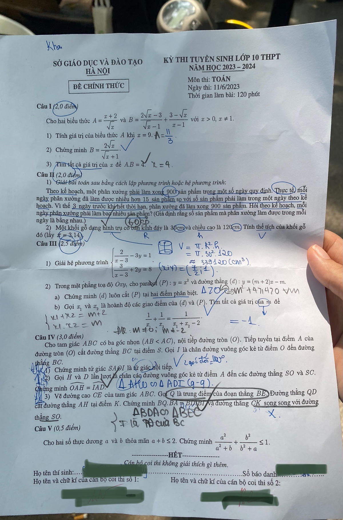 Đề thi môn Toán vào lớp 10 THPT công lập năm học 2023-2024.