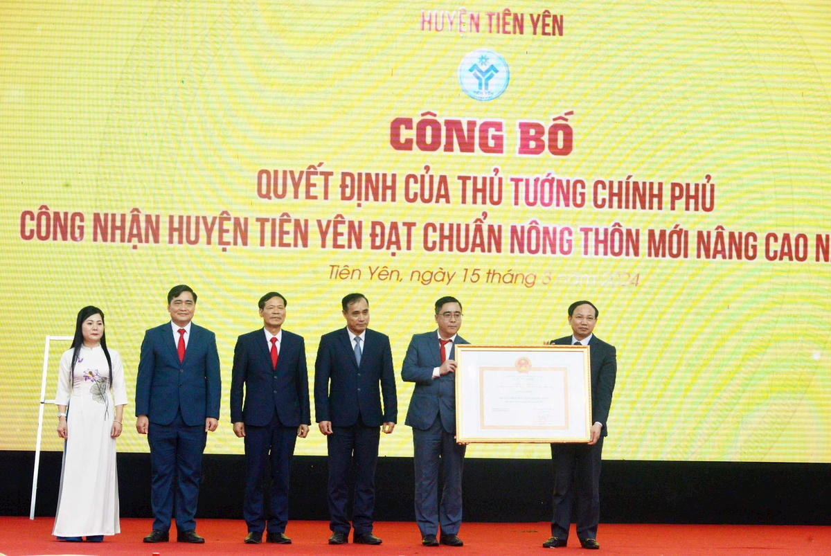 Huyện Tiên Yên vinh dự được Thủ tướng Chính phủ quyết định công nhận huyện đạt chuẩn NTM nâng cao năm 2023, về đích trước 2 năm so với mục tiêu đề ra, với 6/10 xã đạt chuẩn NTM kiểu mẫu và 4/10 xã đạt chuẩn NTM nâng cao…