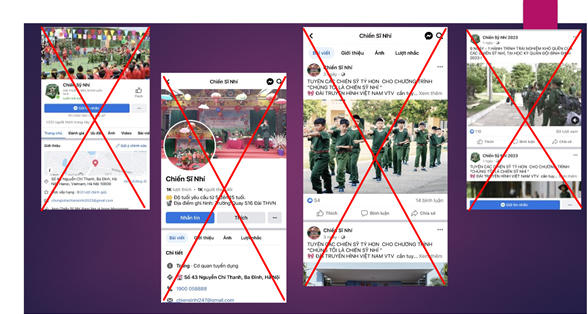 Loạt fanpage giả mạo Đài truyền hình tuyển dụng để lừa đảo. Ảnh: Công an Hà Nội.