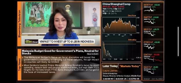 CEO VinFast Lê Thị Thu Thủy trả lời Blooberg TV sáng 16/10 (Ảnh chụp màn hình)