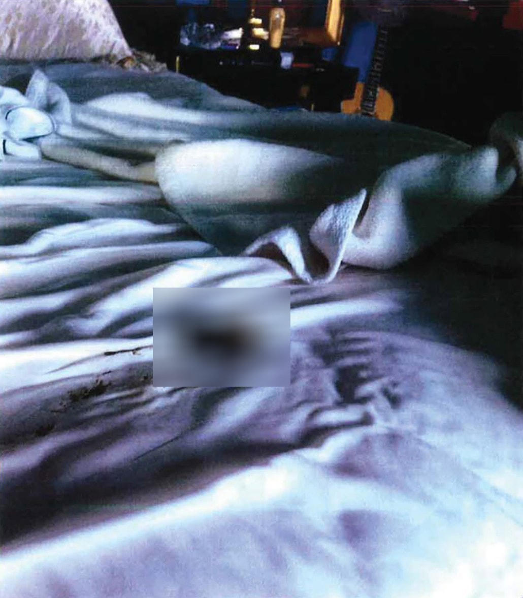 Hình ảnh ghi lại cảnh Amber "phóng uế ra giường. 