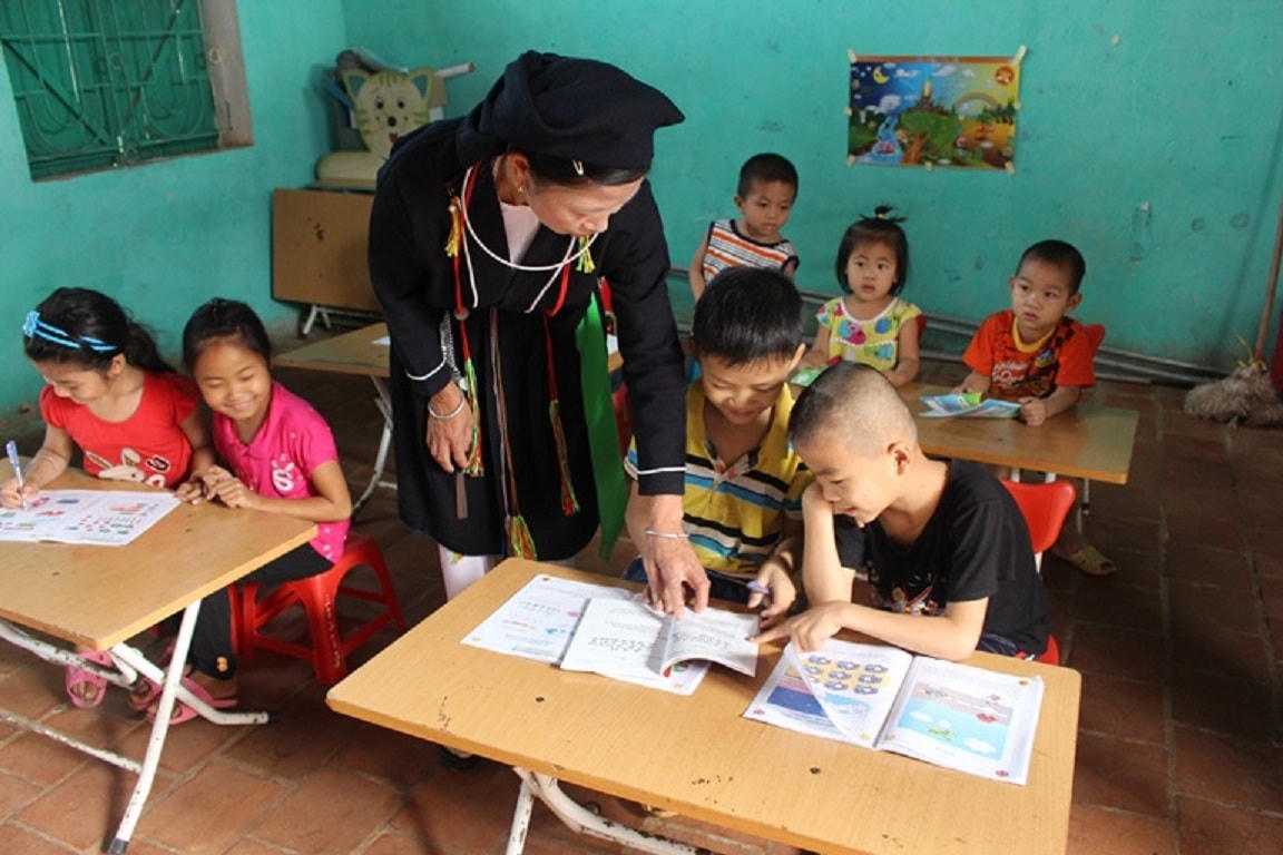 Công tác chăm sóc, giáo dục cho trẻ em đồng bào dân tộc thiểu số tại xã Đạo Trù, huyện Tam Đảo, tỉnh Vĩnh Phúc ngày càng được quan tâm đầu tư. Ảnh: Văn Dân.