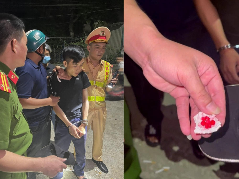 Lực lượng công an bắt quả tang Nguyễn Viết Lãm cùng tang vật.