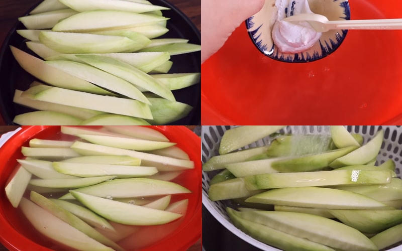 Ngâm xoài với nước vôi.
