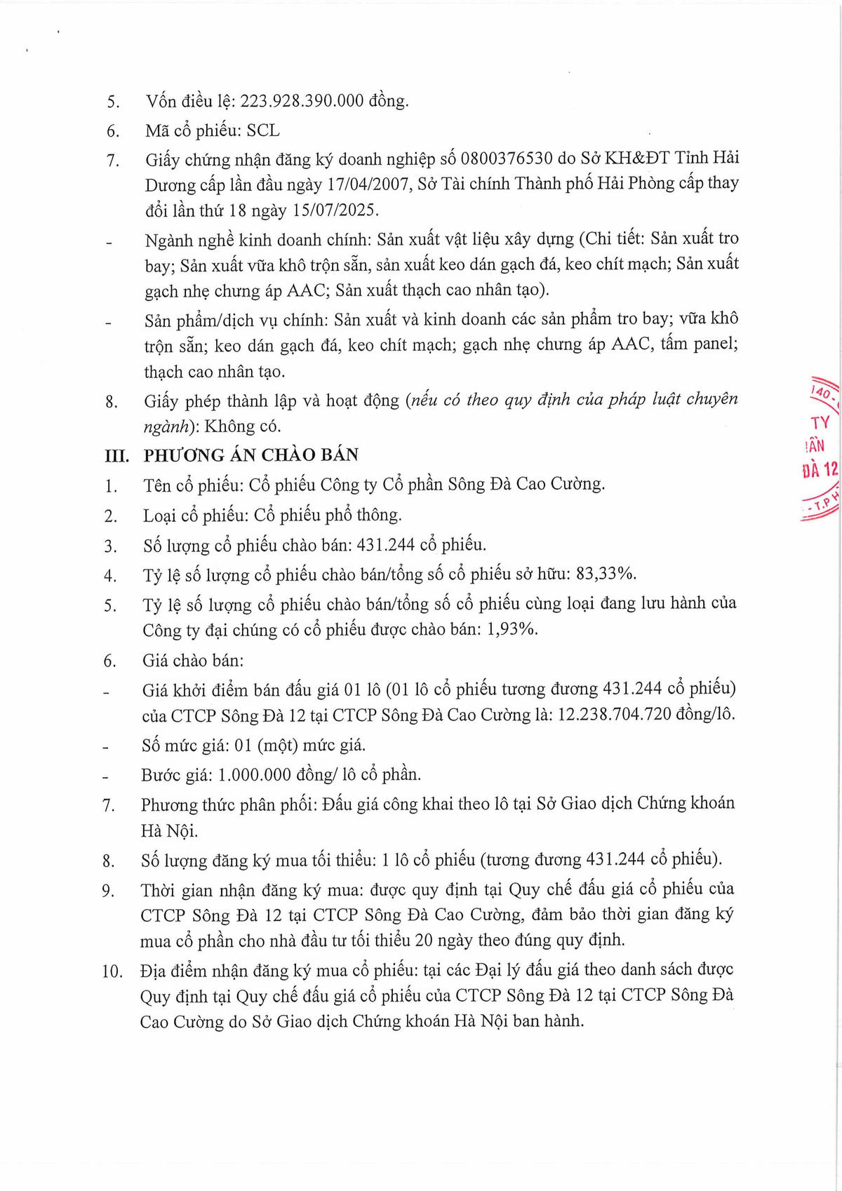 Thông báo số 75 CT-TH ngày 14.8.2025 về đăng ký chào bán cổ phiếu SCL ra công chúng của SĐ12-hình ảnh-1