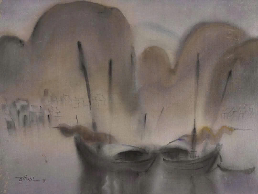 Suong som Chat lieu Lua KT 44x58cm nam ST 1991