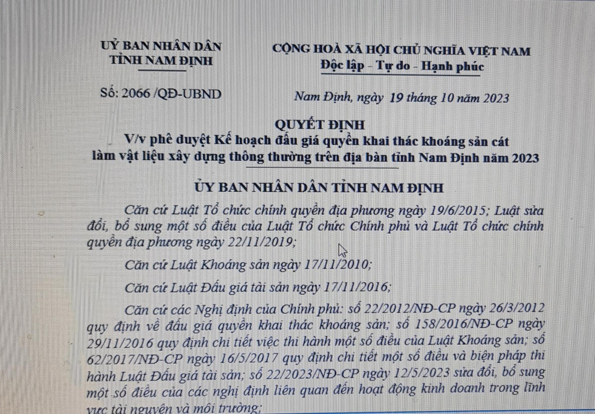  Quyết định của UBND tỉnh Nam Định.