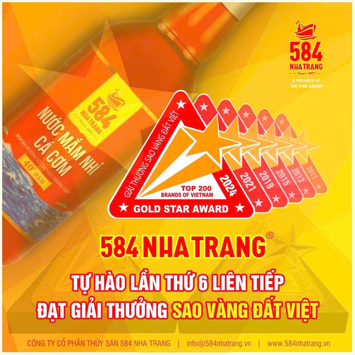 5 năm liên tục 584 nhận giải thưởng Sao Vàng đất Việt.