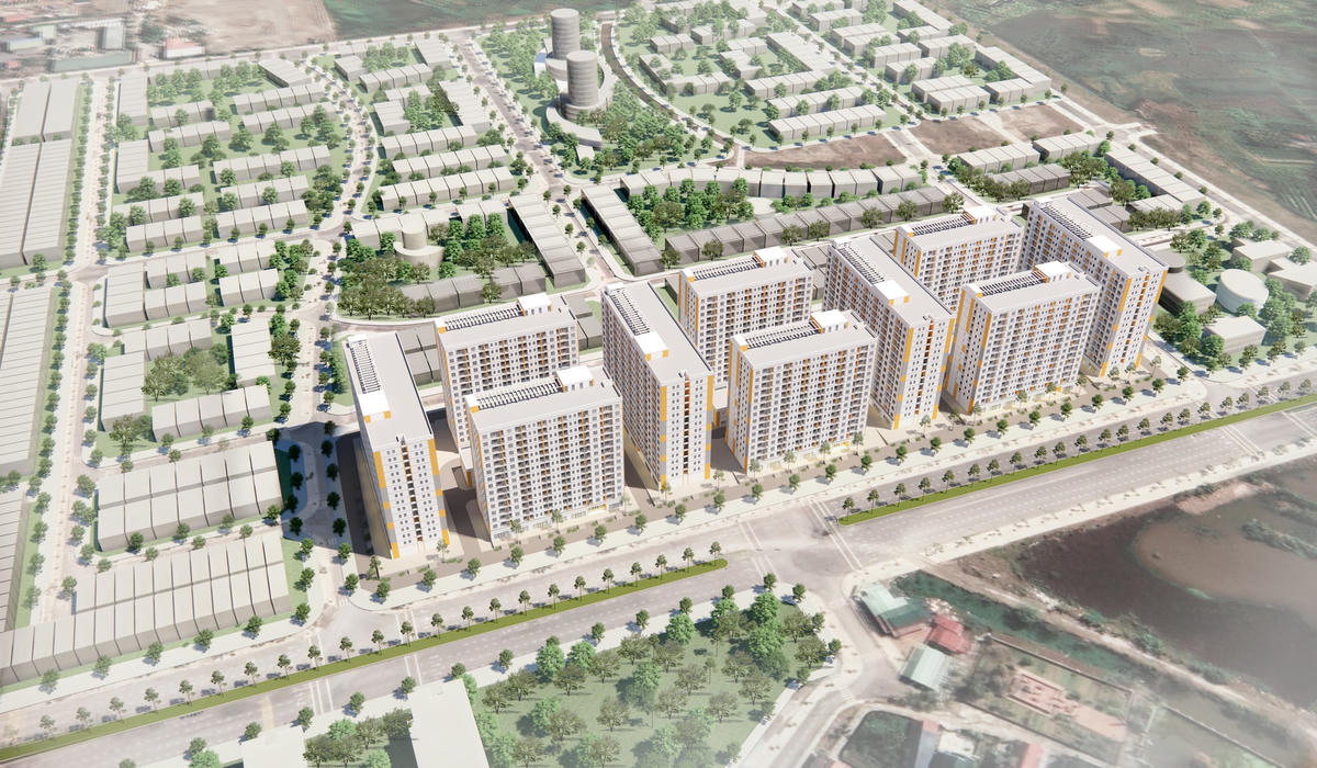 Phối cảnh dự án khu nhà ở xã hội tại Khu đô thị - Dịch vụ thương mại và nhà ở công nhân Tràng Duệ.