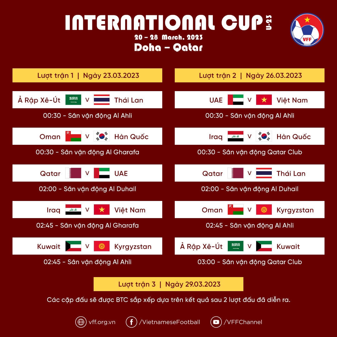 Lịch thi đấu Doha Cup 2023.