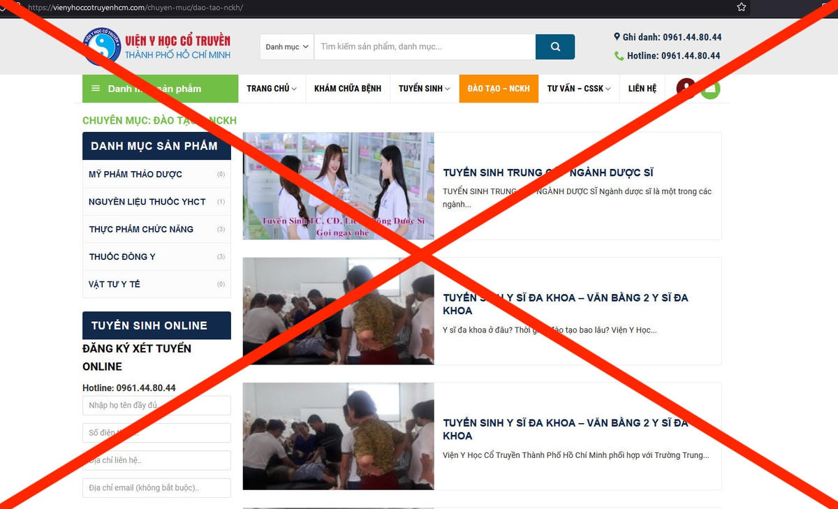 Kẻ xấu giả mạo trang web Viện Y học cổ truyền TP HCM để tuyển sinh, đào tạo y học cổ truyền.