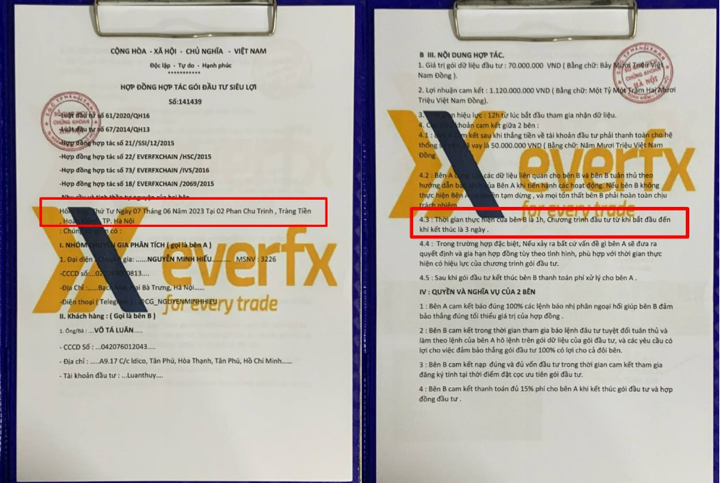 Hợp đồng hợp tác gói đầu tư giả mạo HNX. Nguồn: HNX