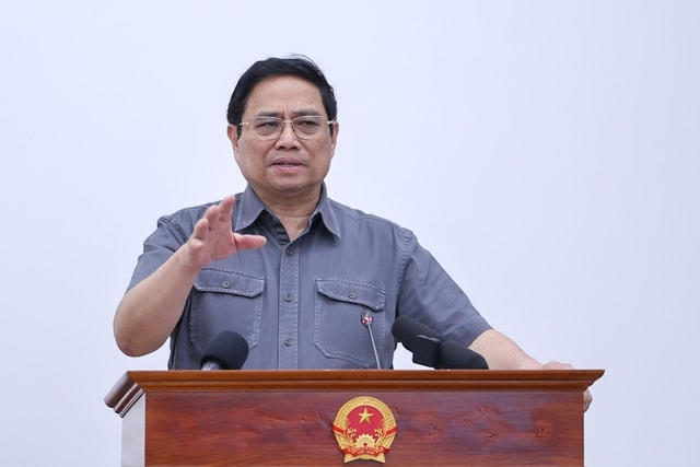 Thủ tướng Phạm Minh Chính phát biểu tại buổi làm việc với tỉnh Bến Tre. Ảnh: VGP/Nhật Bắc.