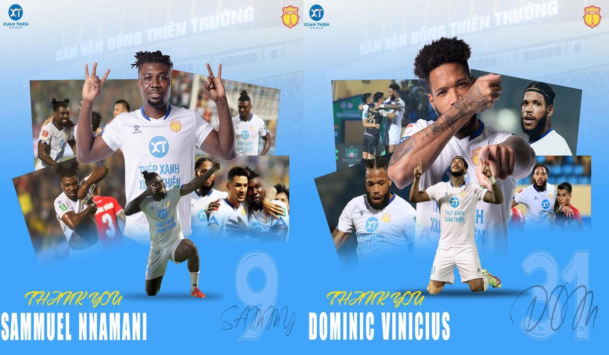 Samuel Nnamani và Dominic Vinicius (phải) chính thức chia tay Thép Xanh Nam Định.