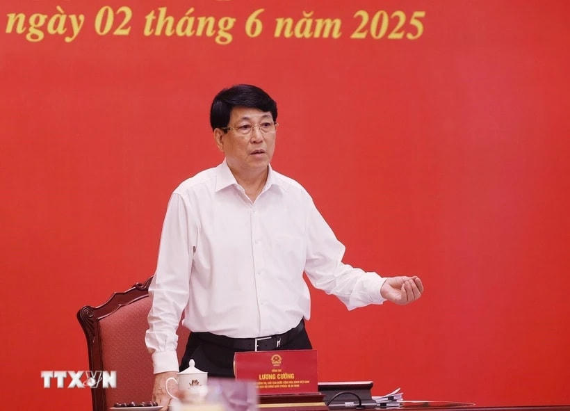 Chủ tịch nước Lương Cường phát biểu chỉ đạo. (Ảnh: Lâm Khánh/TTXVN)